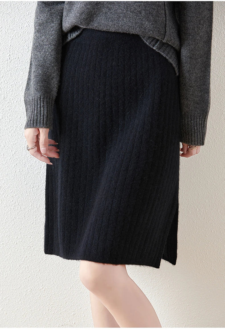 Rejeanne | Ribbed Merino Wool Midi Skirt