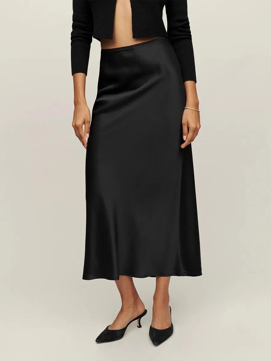 Olga | Densely Woven Satin Midi Skirt