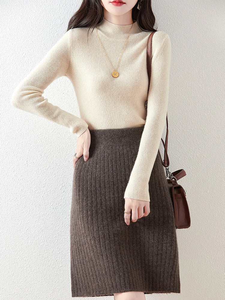 Rejeanne | Ribbed Merino Wool Midi Skirt