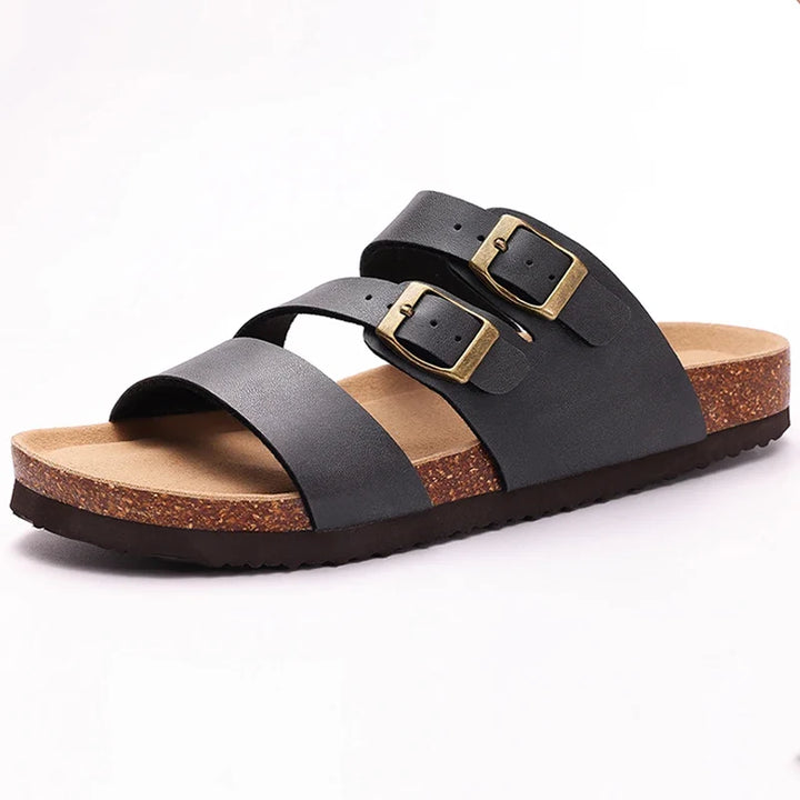 Helena | Nappa Leather Cork Base Slides