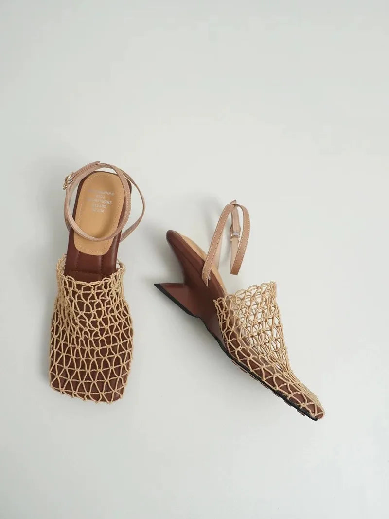 Alida | Braided Linen Square Toe Heels