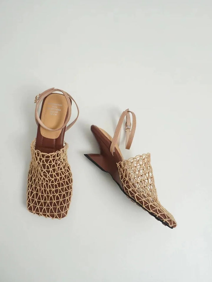 Alida | Braided Linen Square Toe Heels