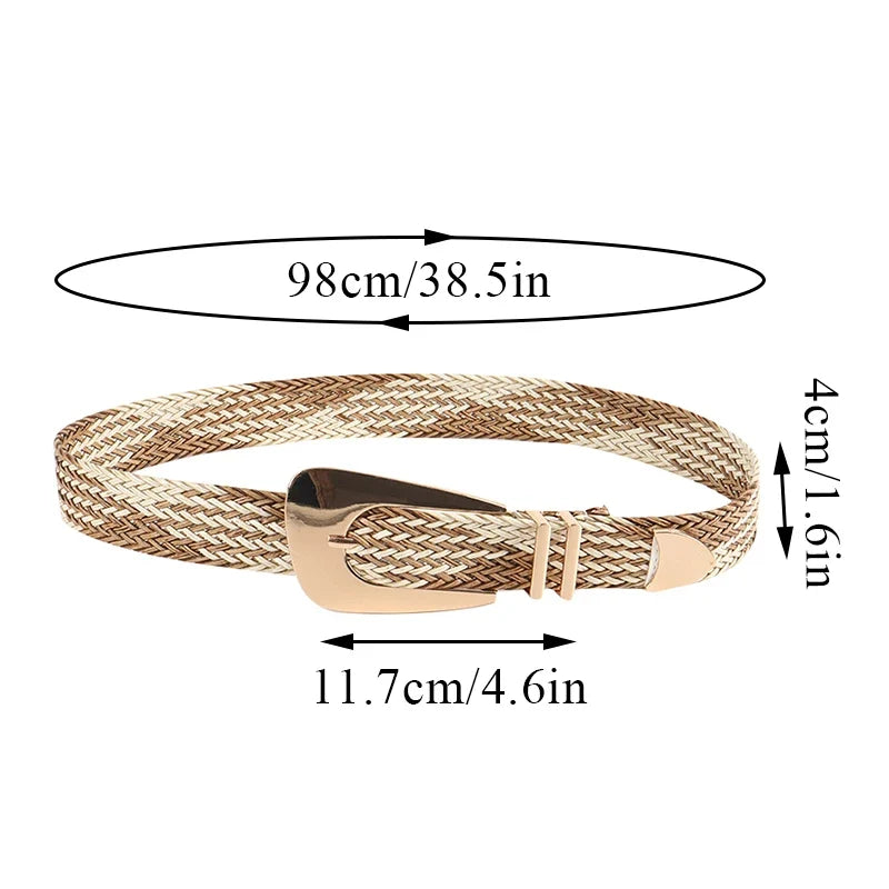 Woven Stretch Belt, Hooked Gold Buckle