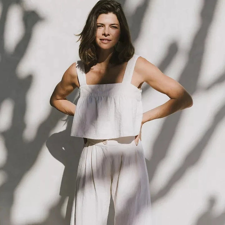 Olympie | Pleated Cotton Linen Culottes