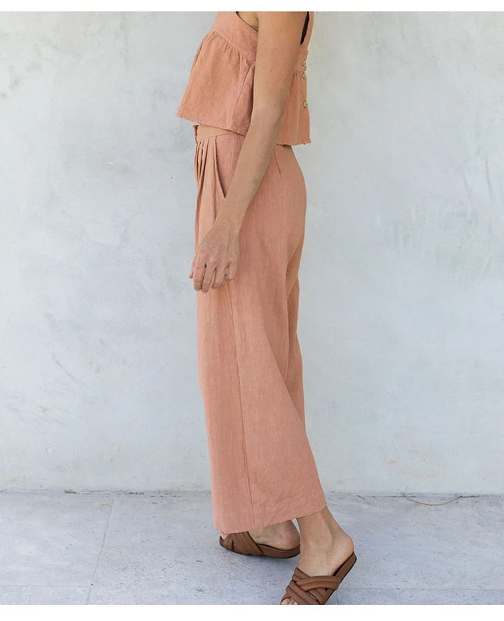 Olympie | Pleated Cotton Linen Culottes