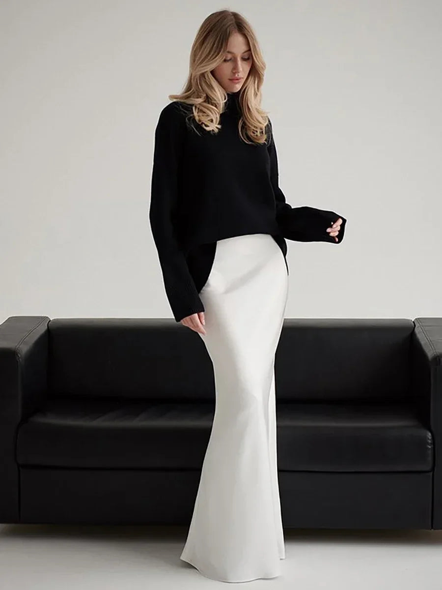 Deborah | Fishtail Hem Satin Maxi Skirt