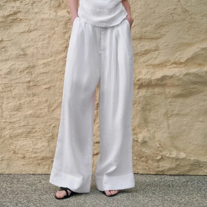 Valentina | Deep Pleated Linen Blend Pants