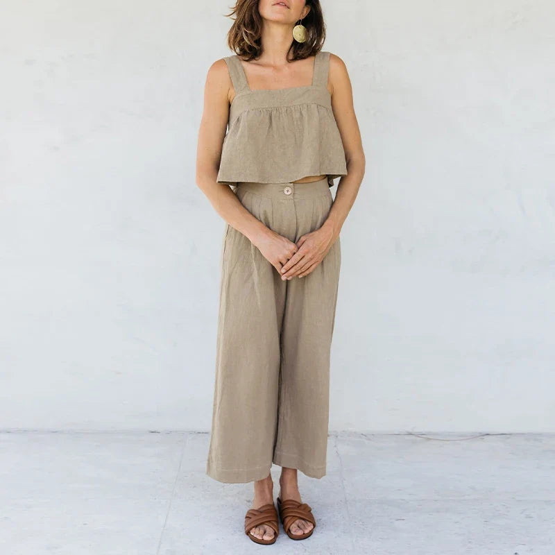 Olympie | Pleated Cotton Linen Culottes