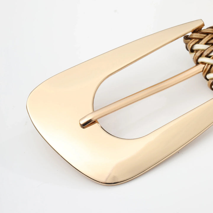 Woven Stretch Belt, Hooked Gold Buckle