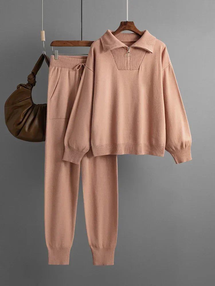 Thomasine | Half Zip Knit Two Piece Set
