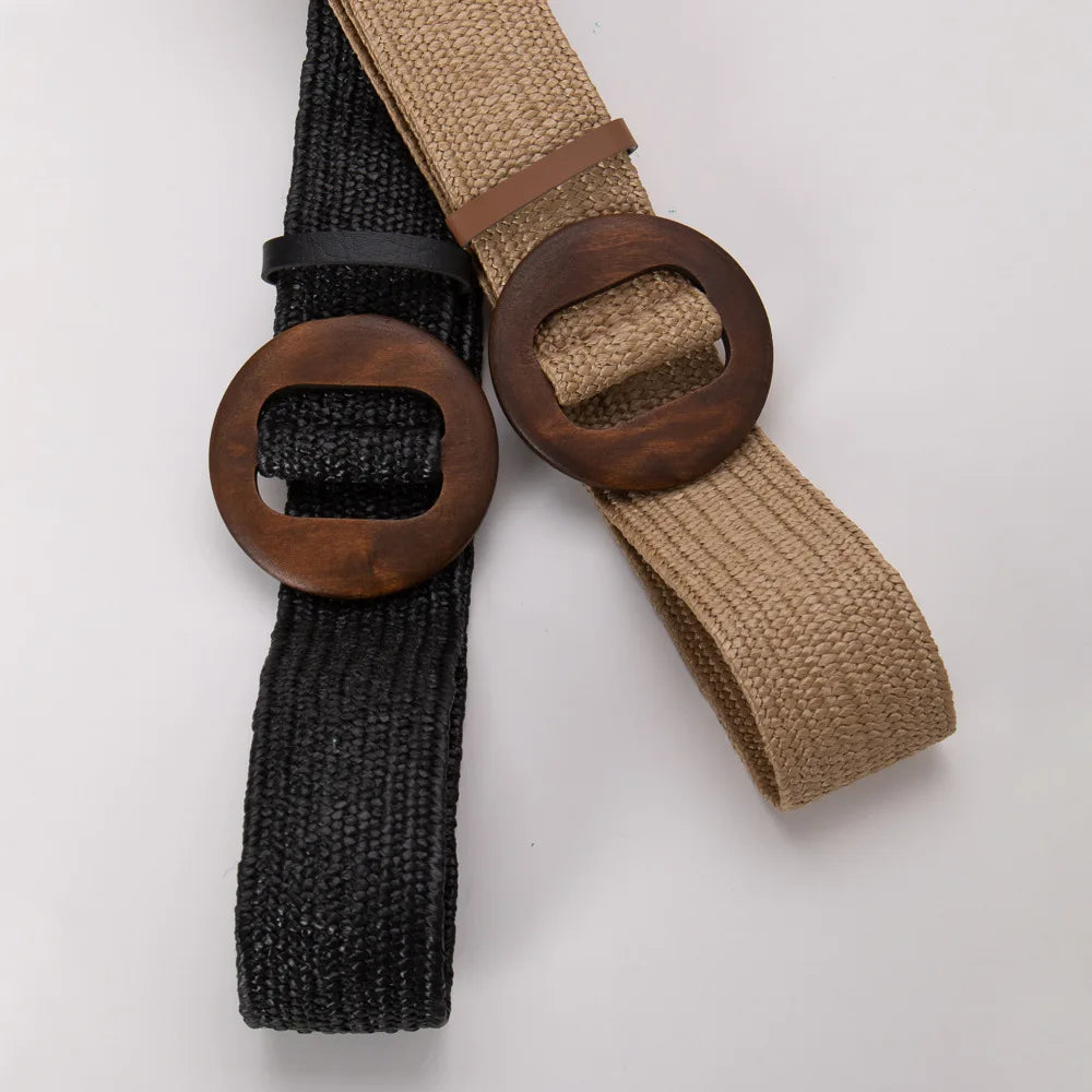 Woven Straw Belt, Wood Ring Buckle