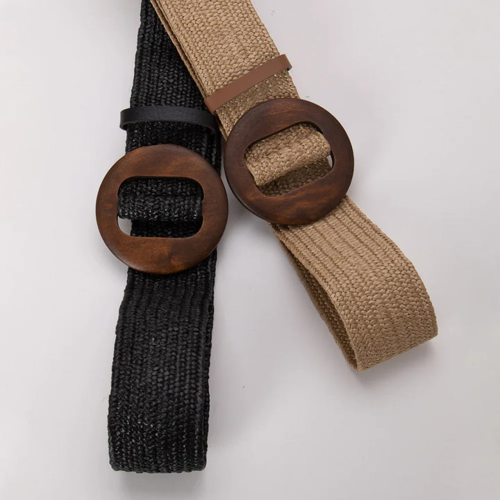 Woven Straw Belt, Wood Ring Buckle