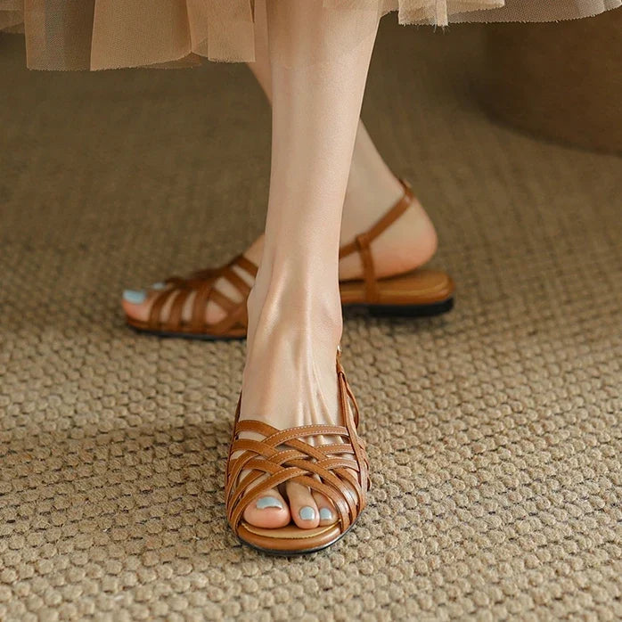 Nancy | Woven Ankle Strap Flat Sandals