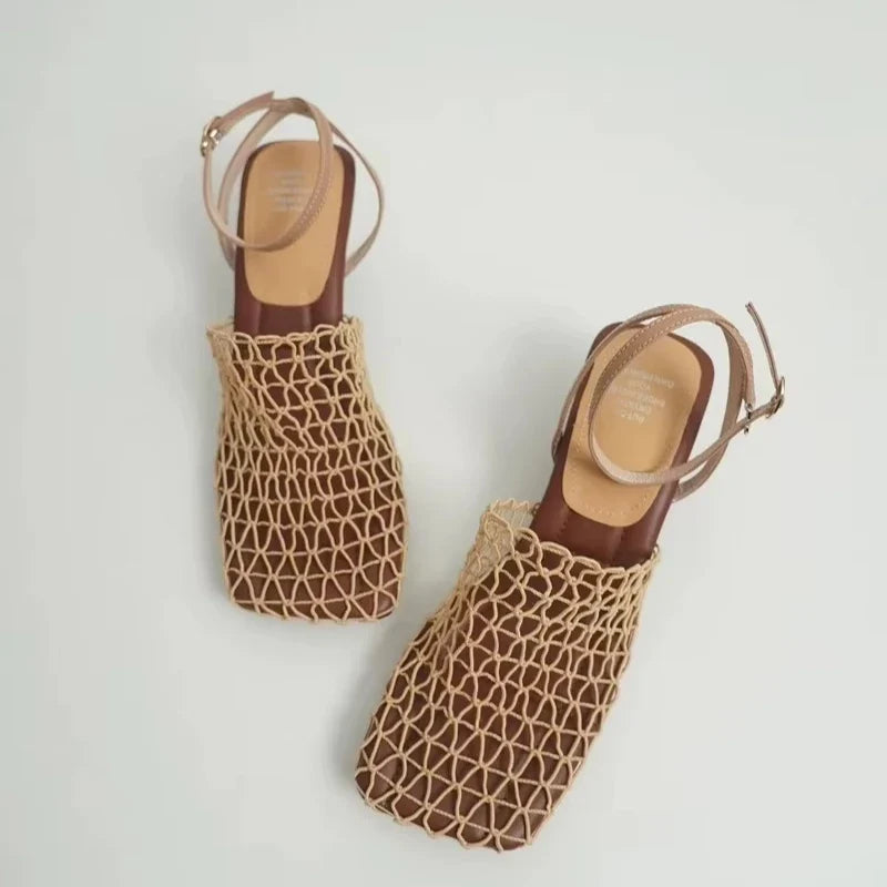 Alida | Braided Linen Square Toe Heels