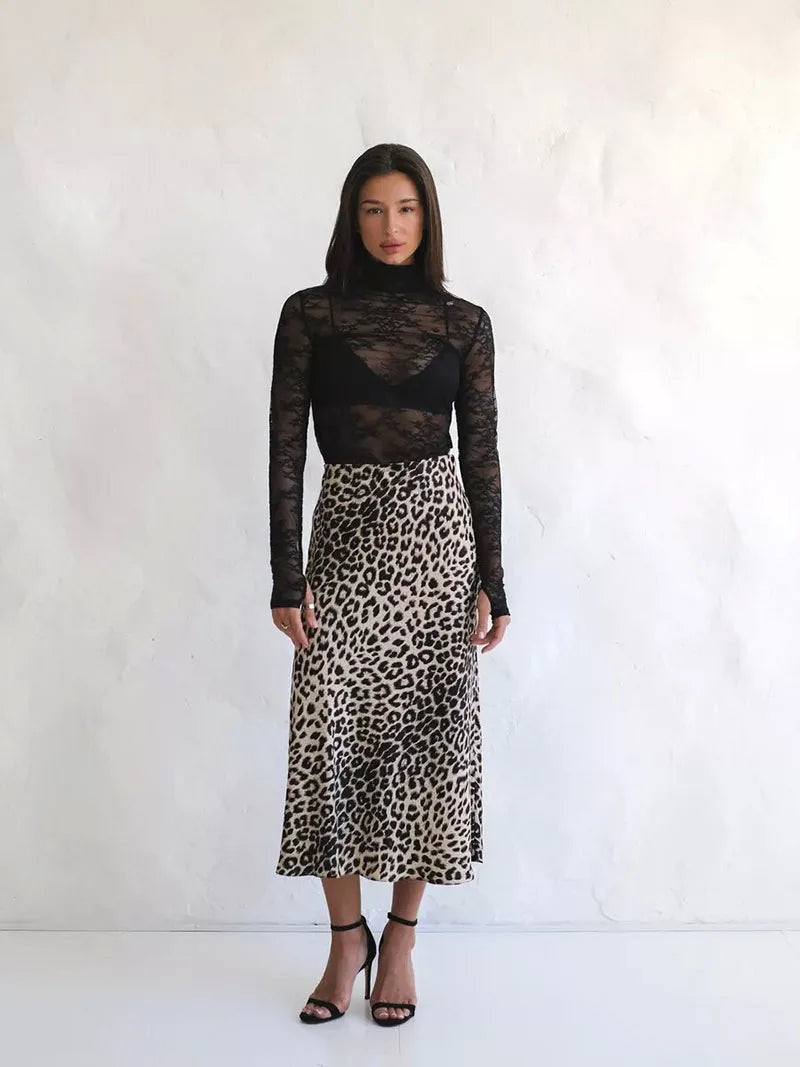 Alexandrine | Leopard Print Satin Skirt