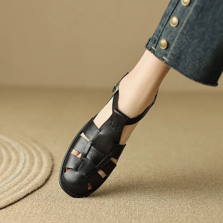 Arminda | Woven Leather T-Strap Sandals