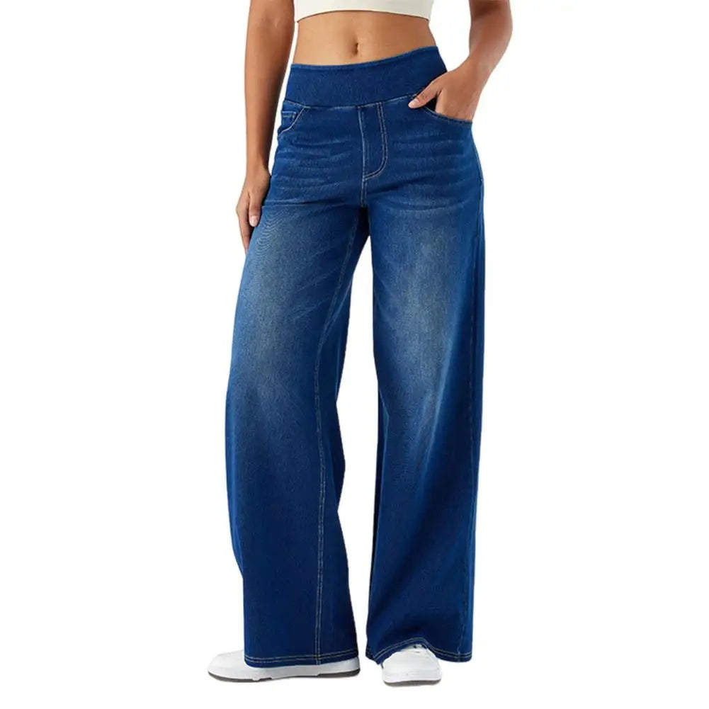 Michelle | Pull On Elastic Waist Wide Jeans