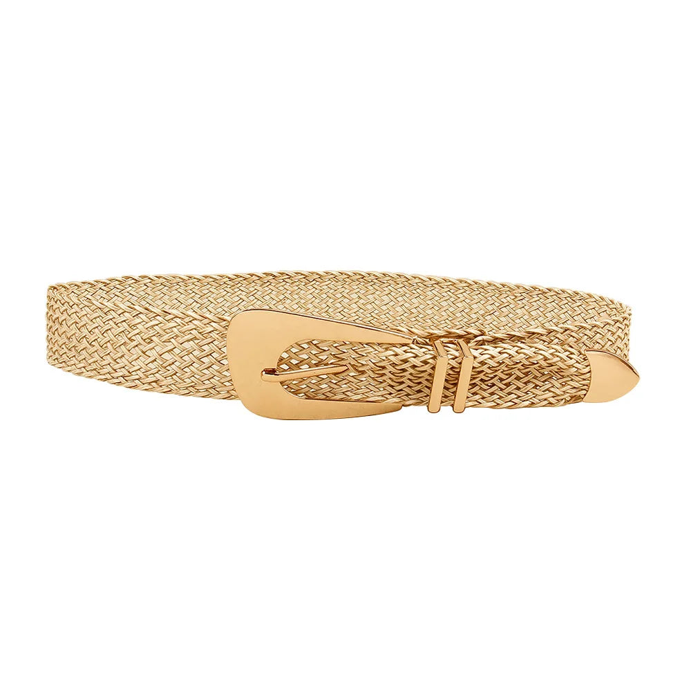 Woven Stretch Belt, Hooked Gold Buckle