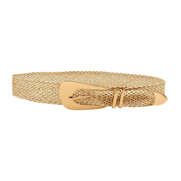 Woven Stretch Belt, Hooked Gold Buckle