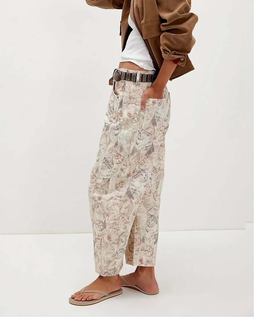 Celine | Printed Cotton Denim Wide Leg Jeans