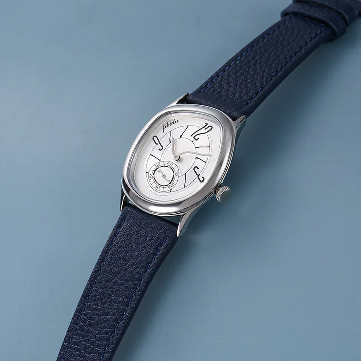 Faceted Steel Watch, Leather Strap