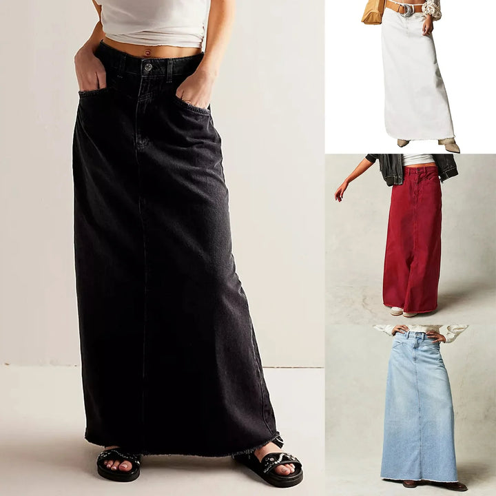 Winnie | Stretch Denim A-Line Maxi Skirt