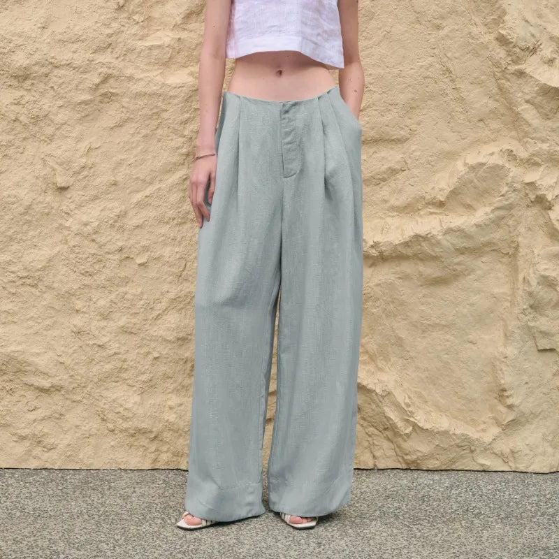 Valentina | Deep Pleated Linen Blend Pants