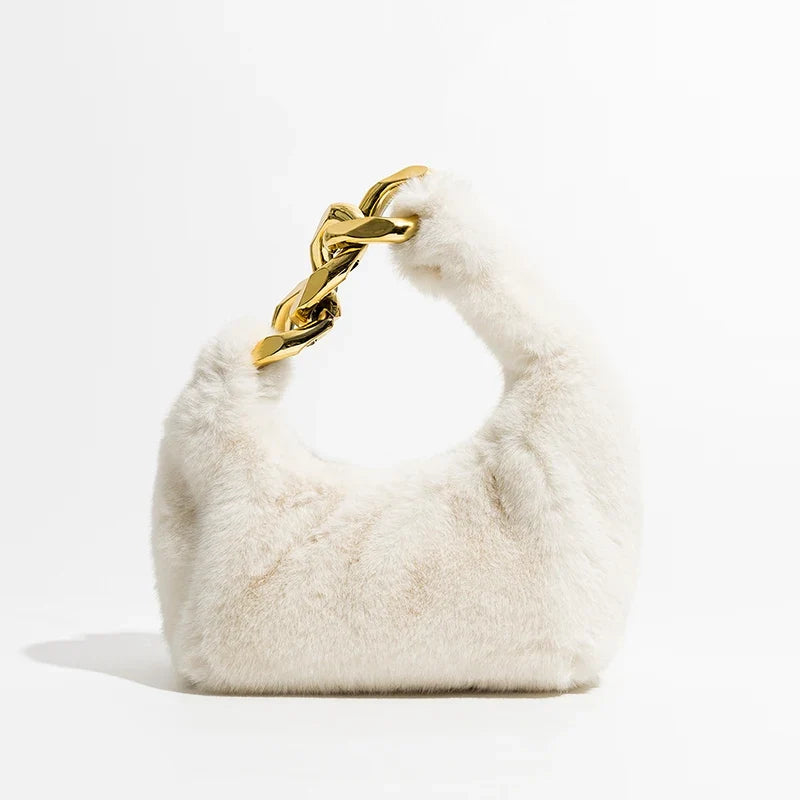 Faux Fur Crescent Bag, Chain Strap