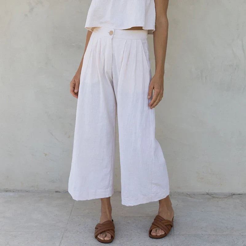 Olympie | Pleated Cotton Linen Culottes