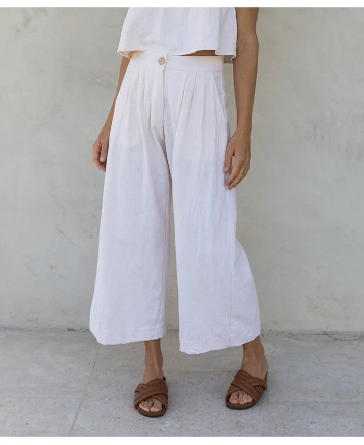 Olympie | Pleated Cotton Linen Culottes