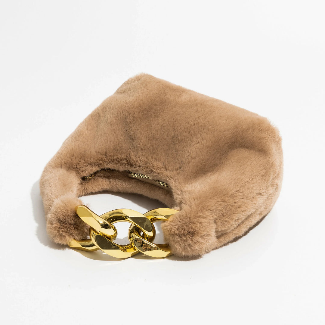 Faux Fur Crescent Bag, Chain Strap