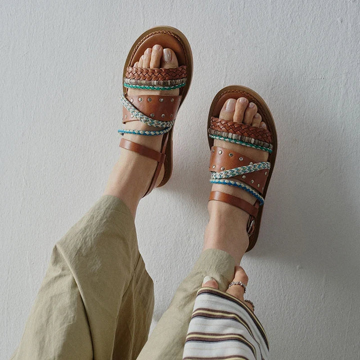 Isaline | Braided Cowhide Flat Sandals
