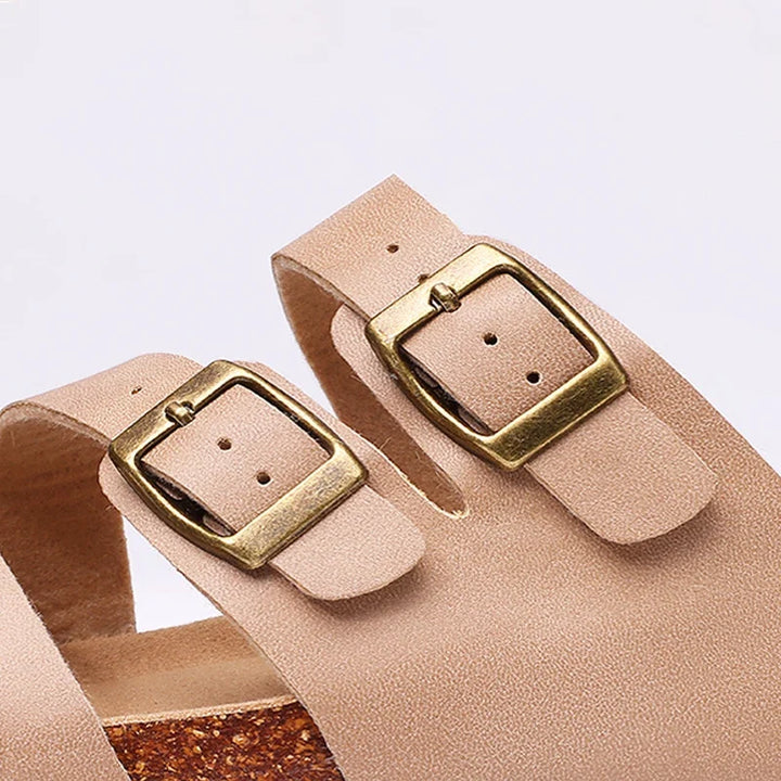 Helena | Nappa Leather Cork Base Slides