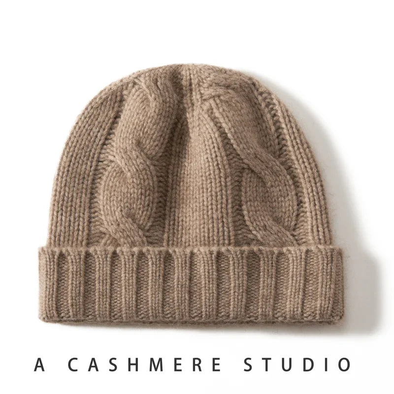 100% Cashmere Cable Knit Beanie