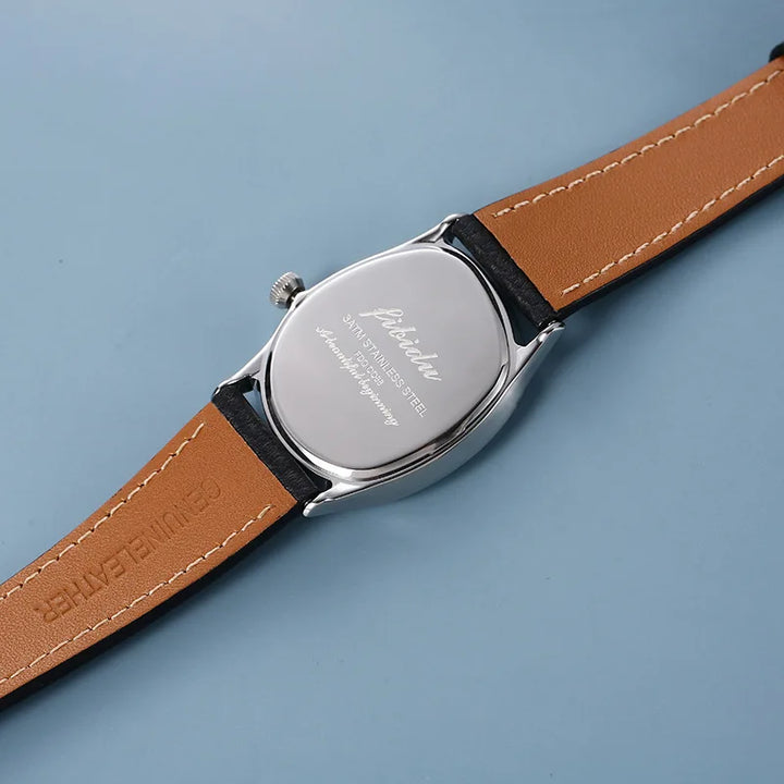 Faceted Steel Watch, Leather Strap