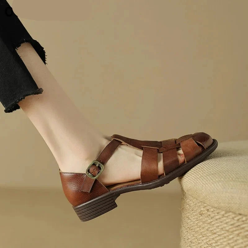 Arminda | Woven Leather T-Strap Sandals