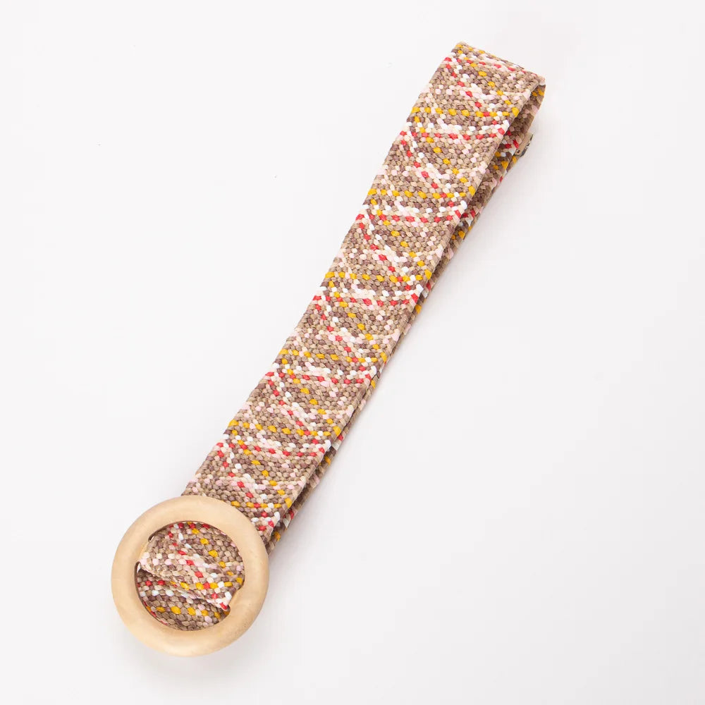 Woven Straw Belt, Wood Ring Buckle