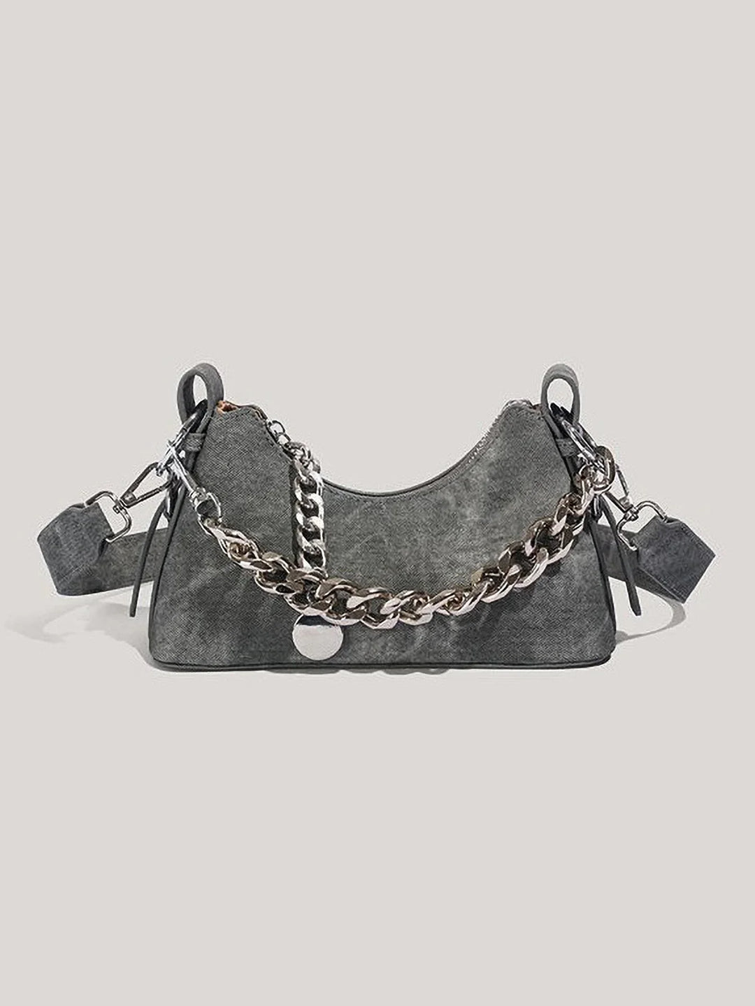 Textured Denim Bag, Heavy Chain Strap