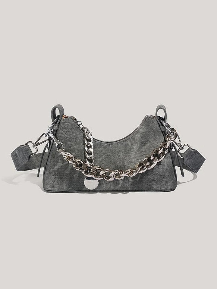 Textured Denim Bag, Heavy Chain Strap