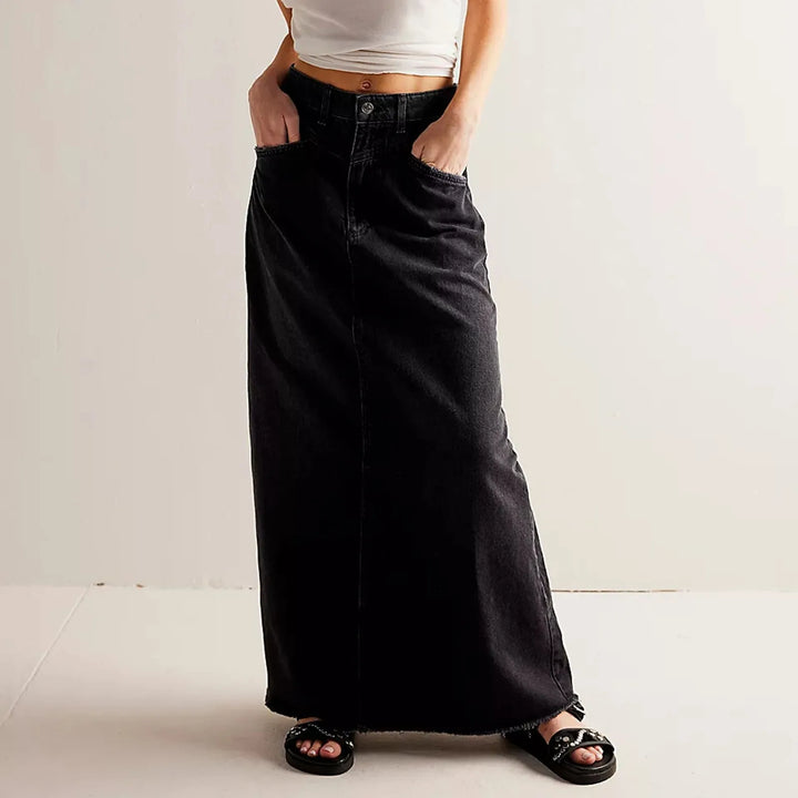 Winnie | Stretch Denim A-Line Maxi Skirt