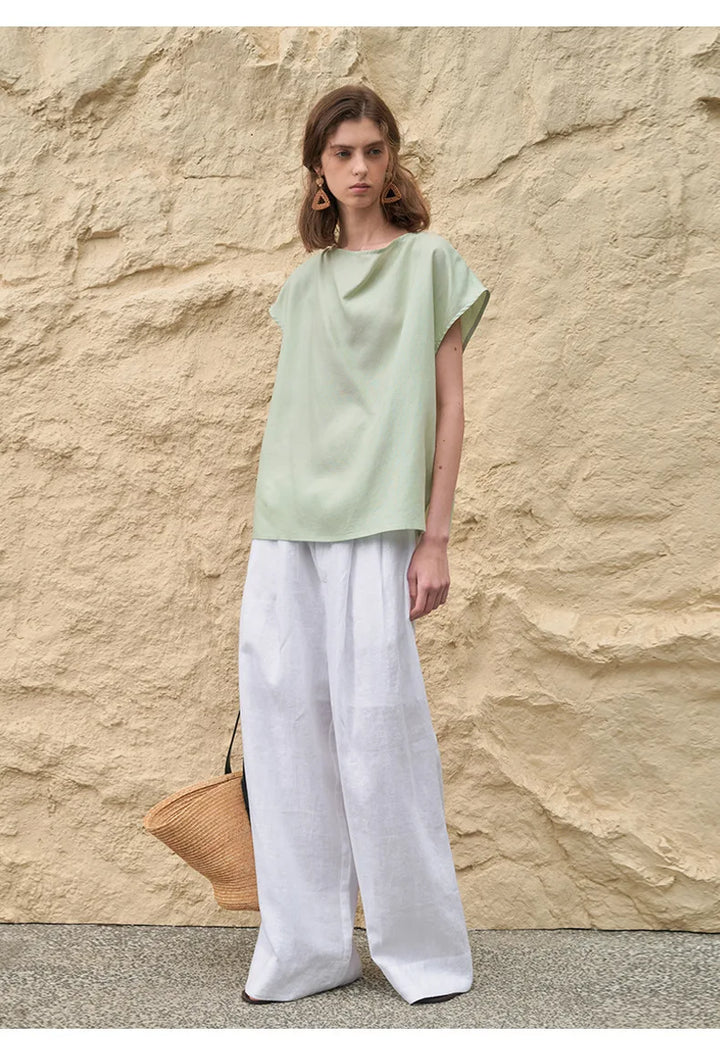 Valentina | Deep Pleated Linen Blend Pants