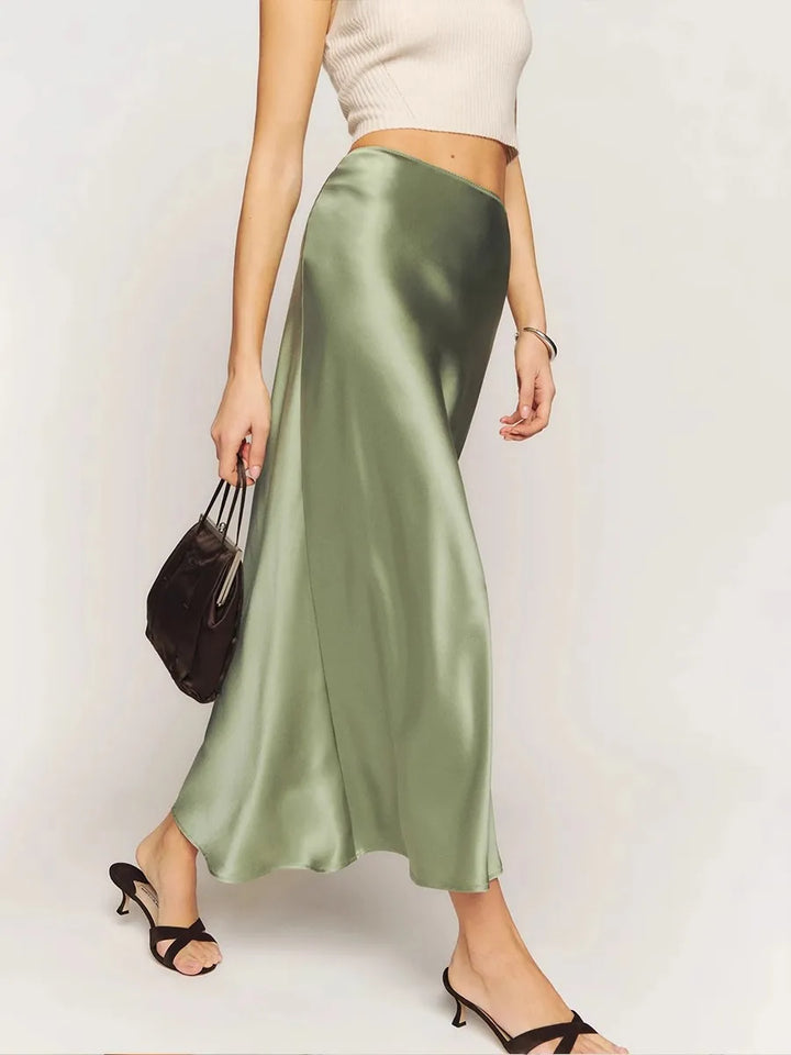 Olga | Densely Woven Satin Midi Skirt