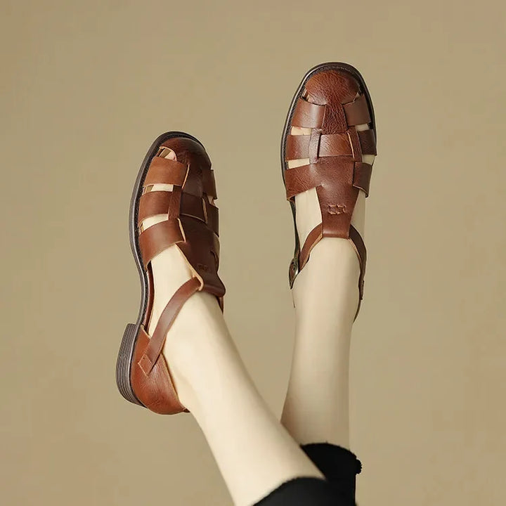Arminda | Woven Leather T-Strap Sandals