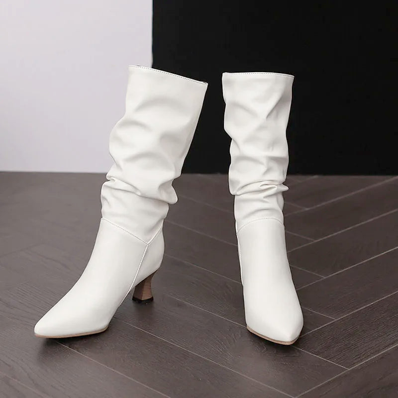 Agathe | Mid-Calf Slip-On Heel Boots