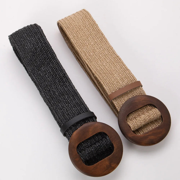 Woven Straw Belt, Wood Ring Buckle