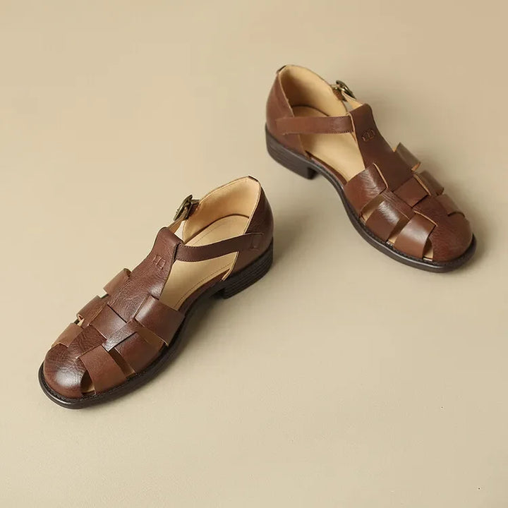 Arminda | Woven Leather T-Strap Sandals