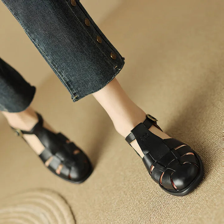 Arminda | Woven Leather T-Strap Sandals