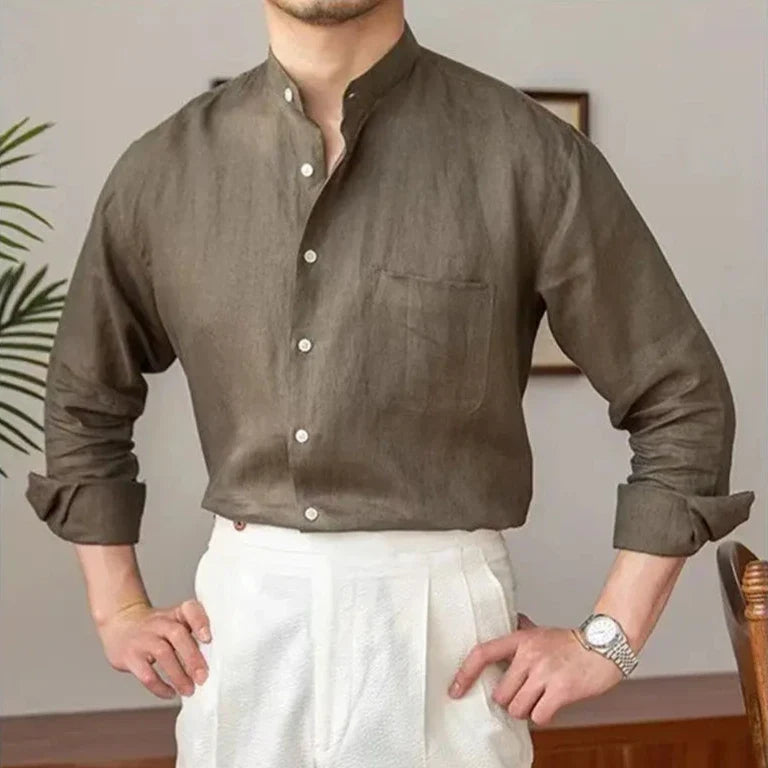 Adélard | Cotton Linen Stand Collar Shirt