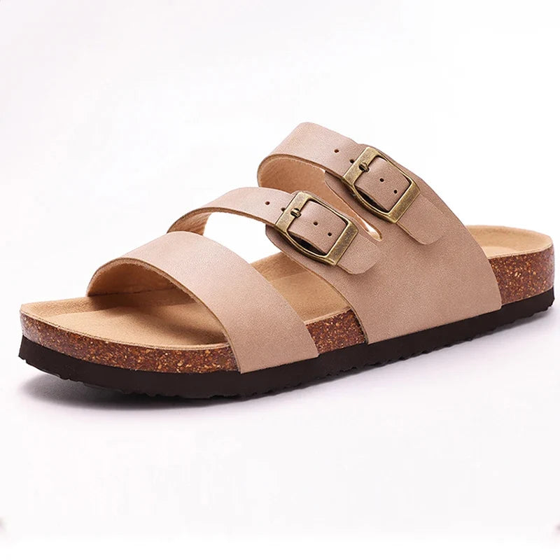 Helena | Nappa Leather Cork Base Slides