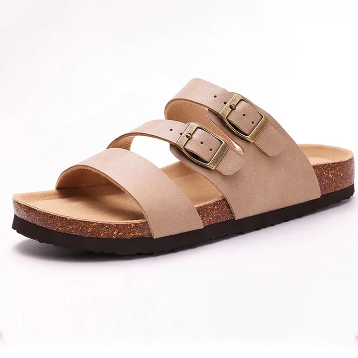 Helena | Nappa Leather Cork Base Slides